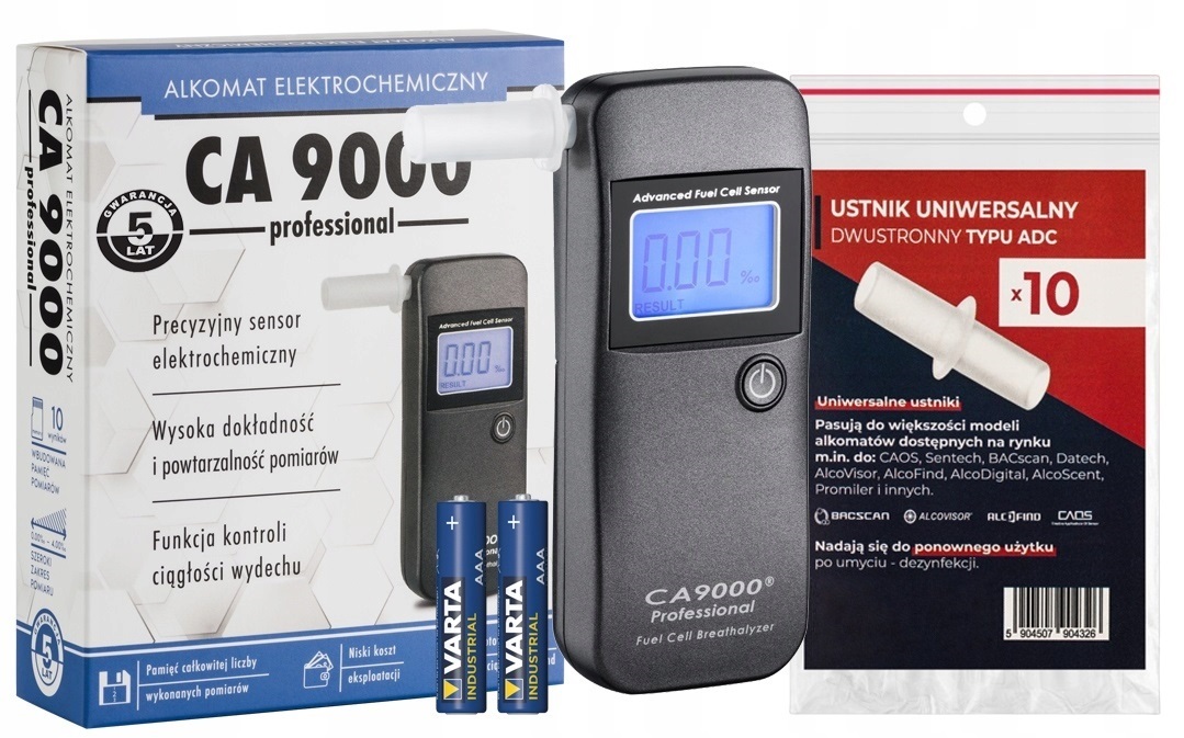 Elektrochemický alkohol tester BACscan CA 9000 Professional + náustok pre alkohol tester Bacscan Balenie 10 kusov